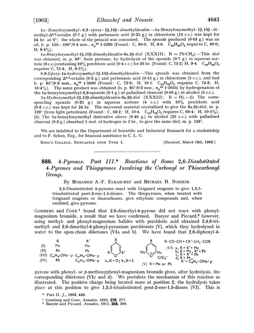 888. 4-Pyrones. Part III. Reactions of some 2,6-disubstituted 4-pyrones and thiopyrones involving the carbonyl or thiocarbonyl group