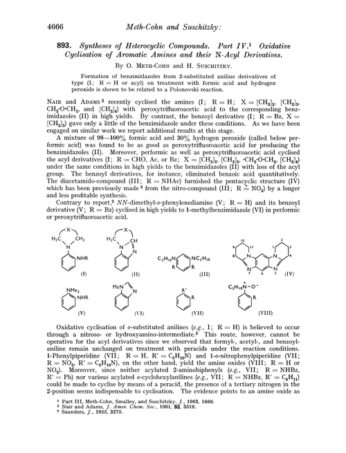 893. Syntheses of heterocyclic compounds. Part IV. Oxidative cyclisation of aromatic amines and their N-acyl derivatives