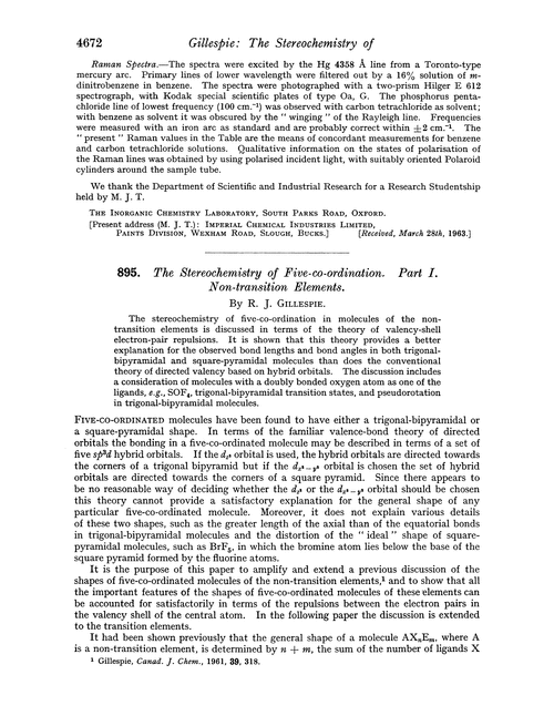 895. The stereochemistry of five-co-ordination. Part I. Non-transition elements