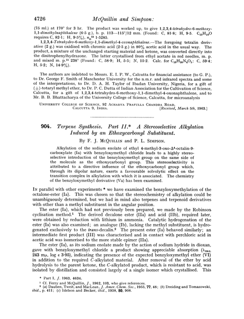 904. Terpene synthesis. Part II. A stereoselective alkylation induced by an ethoxycarbonyl substituent