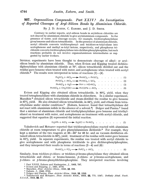 907. Organosilicon compounds. Part XXIV. An investigation of reported cleavages of aryl–silicon bonds by aluminium chloride