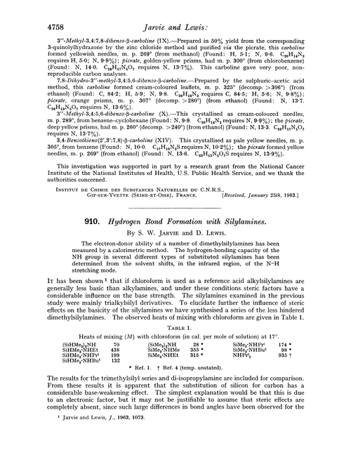 910. Hydrogen bond formation with silylamines