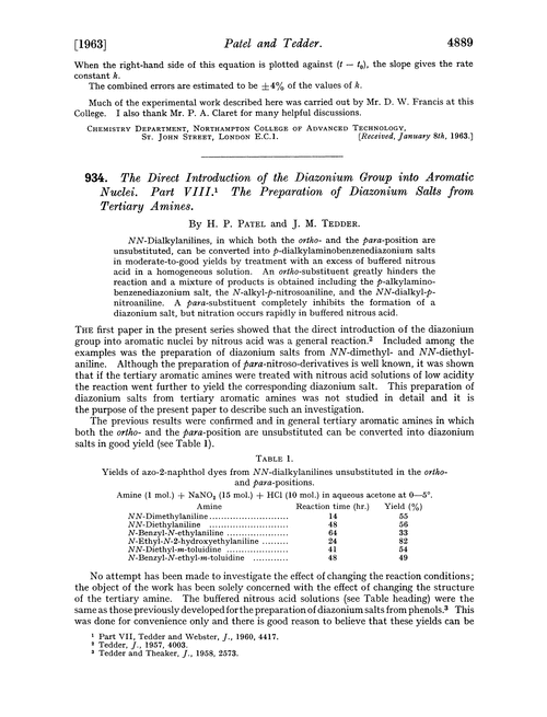 934. The direct introduction of the diazonium group into aromatic nuclei. Part VIII. The preparation of diazonium salts from tertiary amines