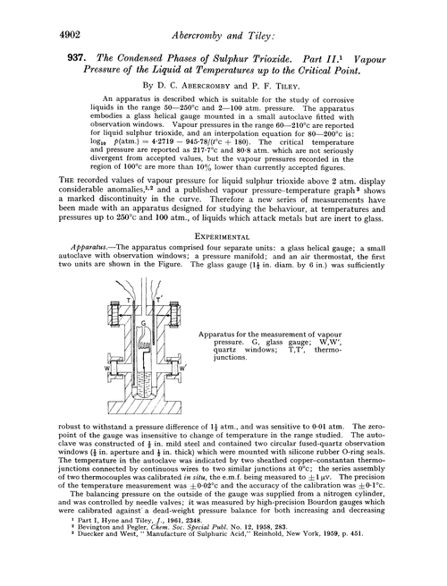 937. The Condensed phases of sulphur trioxide. Part II. Vapour pressure of the liquid at temperatures up to the critical point