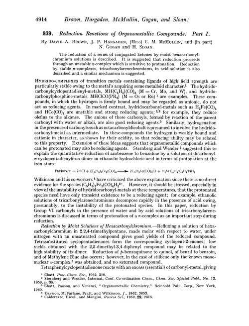 939. Reduction reactions of organometallic compounds. Part I