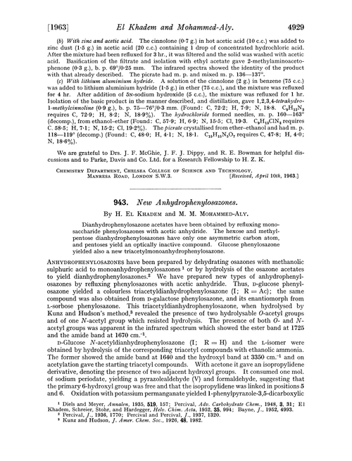 943. New anhydrophenylosazones