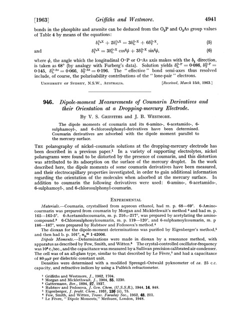 946. Dipole-moment measurements of coumarin derivatives and their orientation at a dropping-mercury electrode