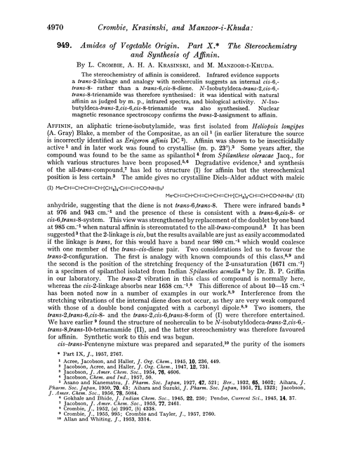 949. Amides of vegetable origin. Part X. The stereochemistry and synthesis of affinin