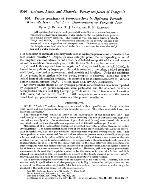 966. Peroxy-complexes of inorganic ions in hydrogen peroxide–water mixtures. Part IV. Decomposition by tungstate ions