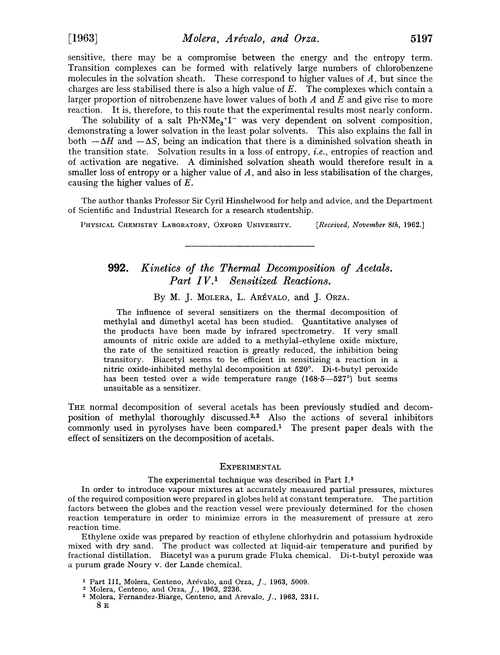 992. Kinetics of the thermal decomposition of acetals. Part IV. Sensitized reactions