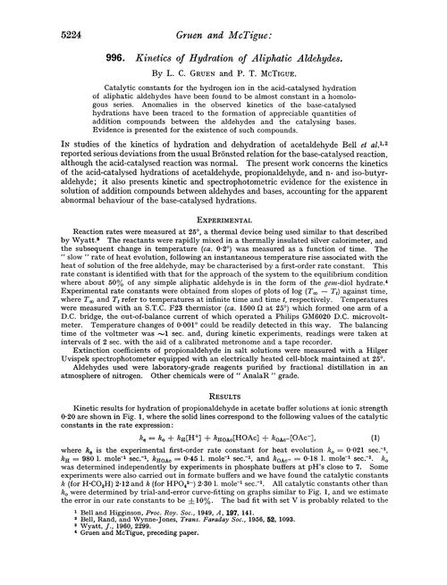 996. Kinetics of hydration of aliphatic aldehydes