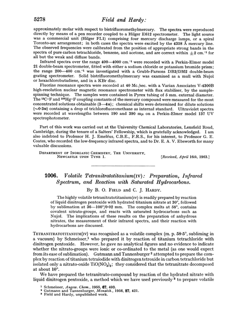 1006. Volatile tetranitratotitanium(IV): preparation, infrared spectrum, and reaction with saturated hydrocarbons