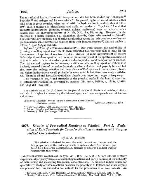 1007. Kinetics of free-radical reactions in solution. Part I. Evaluation of rate constants for transfer reactions in systems with varying radical concentrations