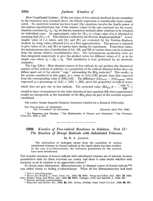 1008. Kinetics of free-radical reactions in solutions. Part II. The reaction of benzyl radicals with substituted toluenes