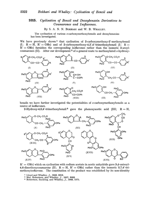 1015. Cyclisation of benzil and deoxybenzoin derivatives to coumarones and isoflavones