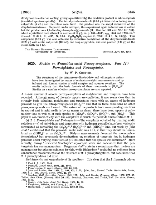1020. Studies on transition-metal peroxy-complexes. Part II. Permolybdates and pertungstates