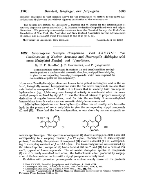 1027. Carcinogenic nitrogen compounds. Part XXXVIII. The condensation of nuclear aromatic and heterocyclic aldehydes with meso-methylated benz[a]- and -[c]acridines