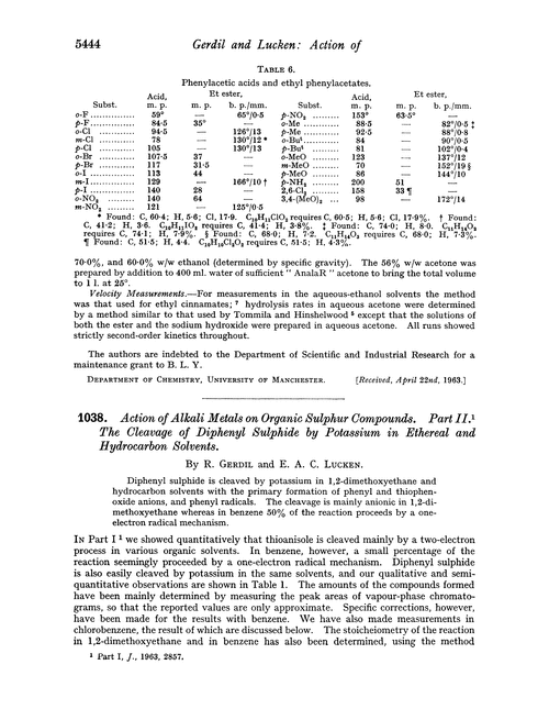 1038. Action of alkali metals on organic sulphur compounds. Part II. The cleavage of diphenyl sulphide by potassium in ethereal and hydrocarbon solvents