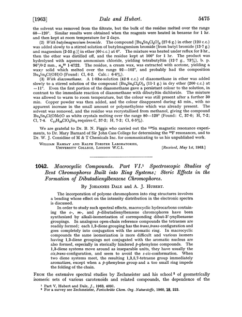 1042. Macrocyclic compounds. Part VI. Spectroscopic studies of bent chromophores built into ring systems; steric effects in the formation of dibutadienylbenzene chromophores