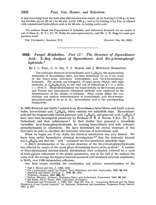 1045. Fungal metabolites. Part II. The structure of byssochlamic acid: X-ray analysis of byssochlamic acid bis-p-bromphenylhydrazide