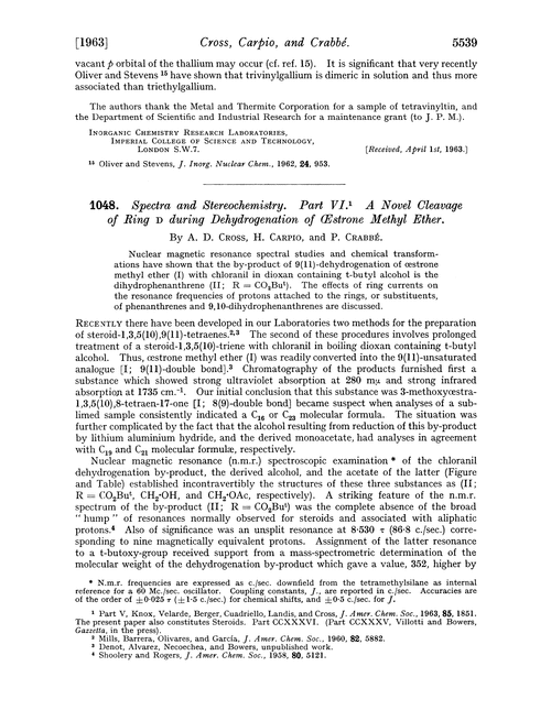 1048. Spectra and stereochemistry. Part VI. A novel cleavage of ring D during dehydrogenation of œstrone methyl ether