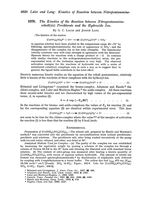 1076. The kinetics of the reaction between nitropentamminecobalt(III) perchlorate and the hydroxide ion