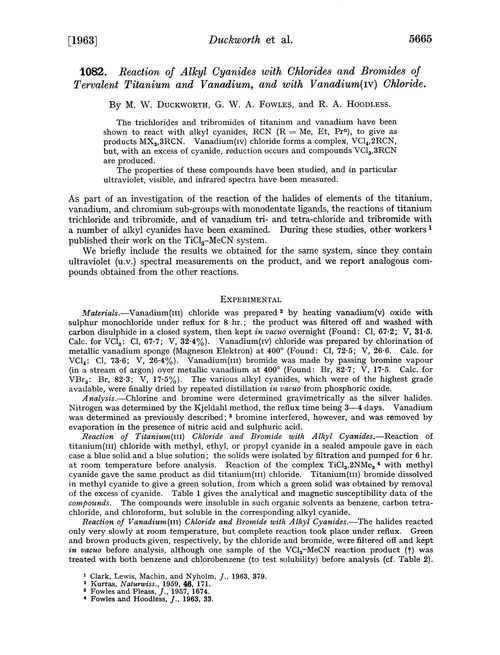 1082. Reaction of alkyl cyanides with chlorides and bromides of tervalent titanium and vanadium, and with vanadium(IV) chloride