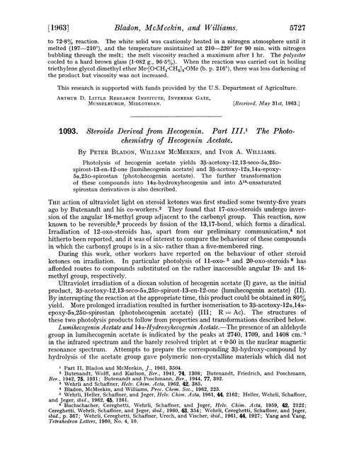 1093. Steroids derived from hecogenin. Part III. The photochemistry of hecogenin acetate