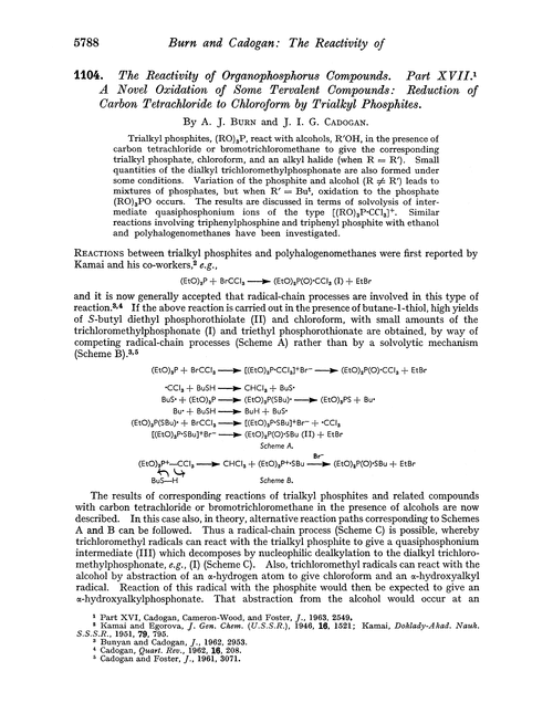 1104. The reactivity of organophosphorus compounds. Part XVII. A novel oxidation of some tervalent compounds: reduction of carbon tetrachloride to chloroform by trialkyl phosphites