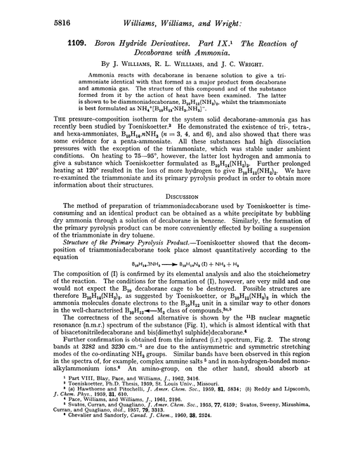 1109. Boron hydride derivatives. Part IX. The reaction of decaborane with ammonia