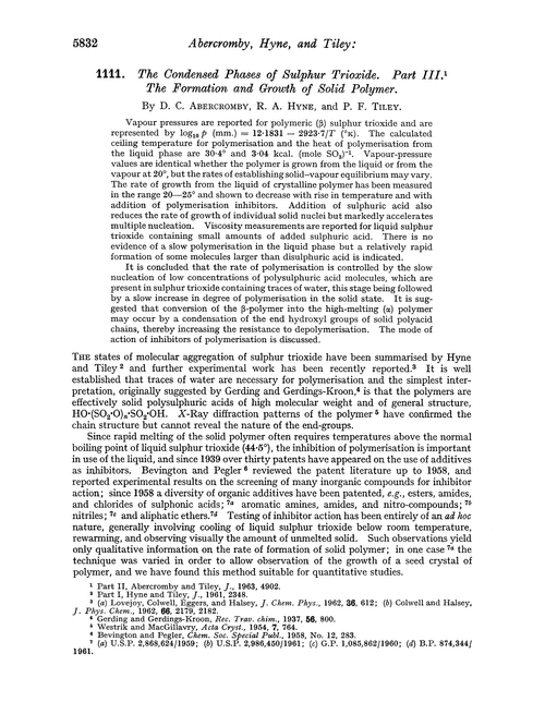 1111. The condensed phases of sulphur trioxide. Part III. The formation and growth of solid polymer