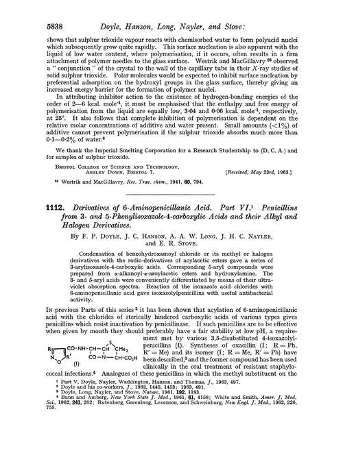 1112. Derivatives of 6-aminopenicillanic acid. Part VI. Penicillins from 3- and 5-phenylisoxazole-4-carboxylic acids and their alkyl and halogen derivatives