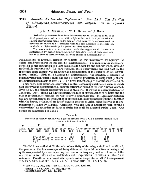 1116. Aromatic nucleophilic replacement. Part IX. The reaction of 1-halogeno-2,4-dinitrobenzenes with sulphite ion in aqueous ethanol