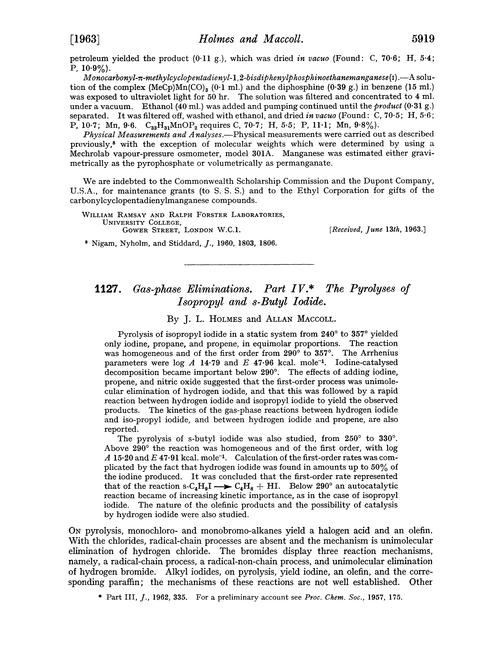 1127. Gas-phase eliminations. Part IV. The pyrolyses of isopropyl and s-butyl iodide