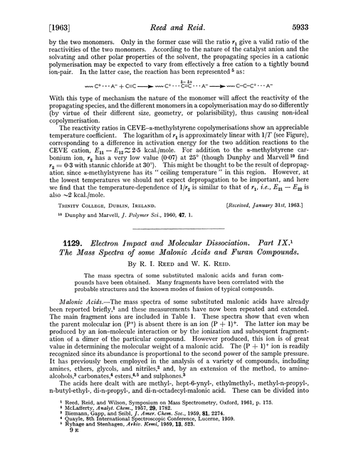 1129. Electron impact and molecular dissociation. Part IX. The mass spectra of some malonic acids and furan compounds