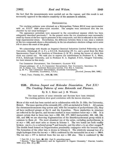 1131. Electron impact and molecular dissociation. Part XII. The cracking patterns of some rotenoids and flavones