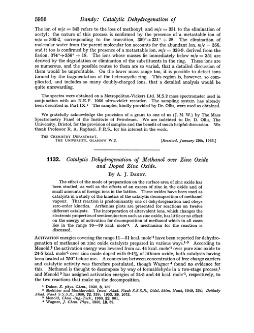 1132. Catalytic dehydrogenation of methanol over zinc oxide and doped zinc oxide