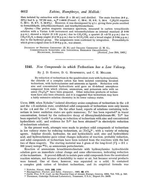 1141. New compounds in which technetium has a low valency