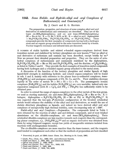 1142. Some halido- and hydrido-alkyl and -aryl complexes of ruthenium(II) and osmium(II)