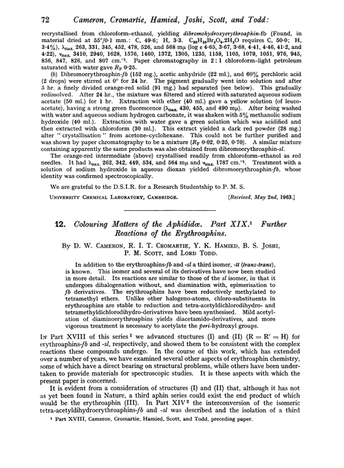 12. Colouring matters of the Aphididæ. Part XIX. Further reactions of the erythroaphins