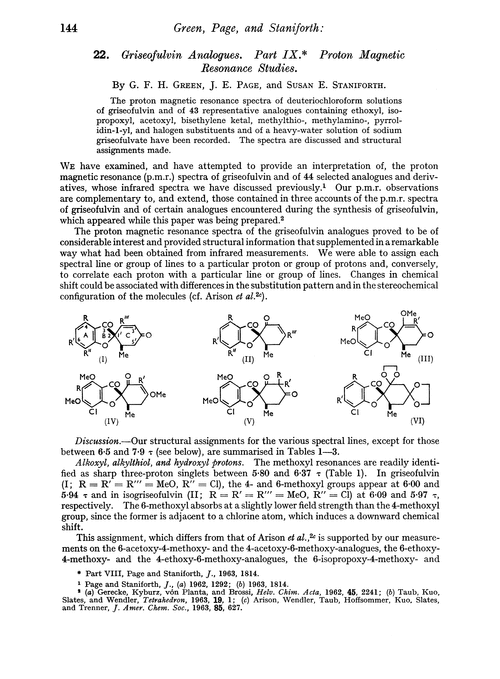 22. Griseofulvin analogues. Part IX. Proton magnetic resonance studies