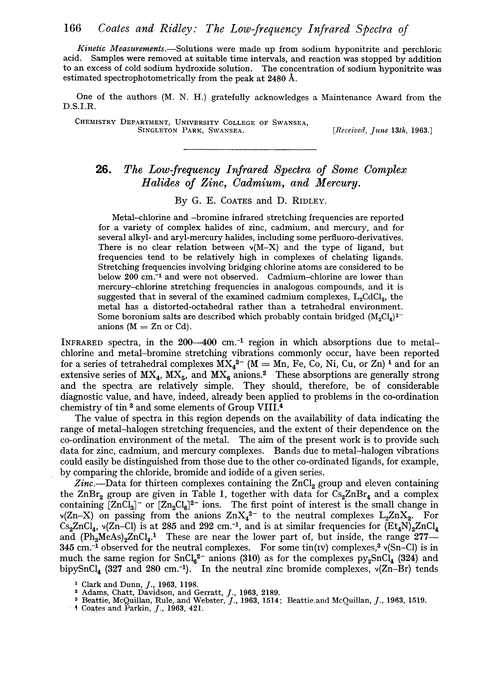 26. The low-frequency infrared spectra of some complex halides of zinc, cadmium, and mercury