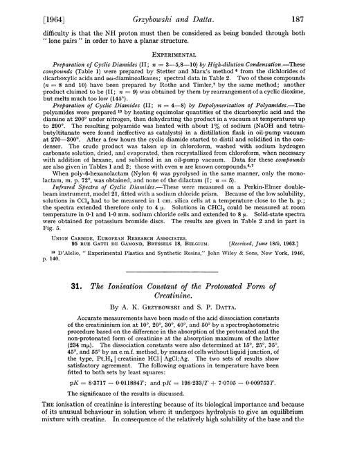 31. The ionisation constant of the protonated form of creatinine