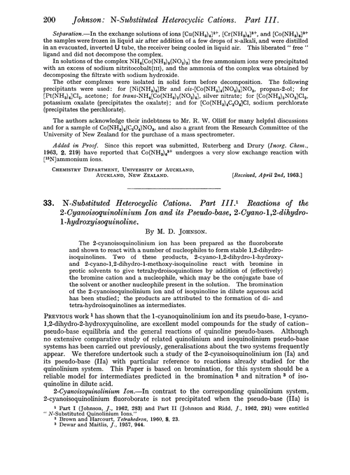 33. N-substituted heterocyclic cations. Part III. Reactions of the 2-cyanoisoquinolinium ion and its pseudo-base, 2-cyano-1,2-dihydro-1-hydroxyisoquinoline