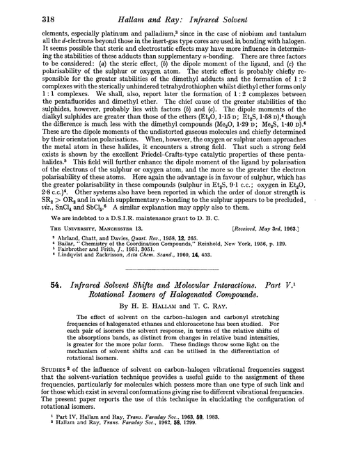 54. Infrared solvent shifts and molecular interactions. Part V. Rotational isomers of halogenated compounds