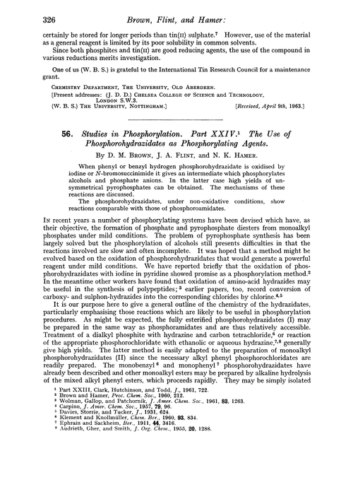 56. Studies in phosphorylation. Part XXIV. The use of phosphorohydrazidates as phosphorylating agents