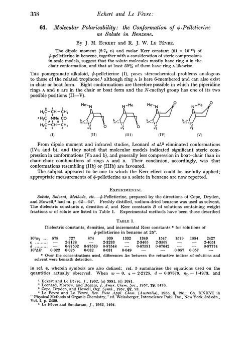61. Molecular polarisability: the conformation of ψ-pelletierine as solute in benzene