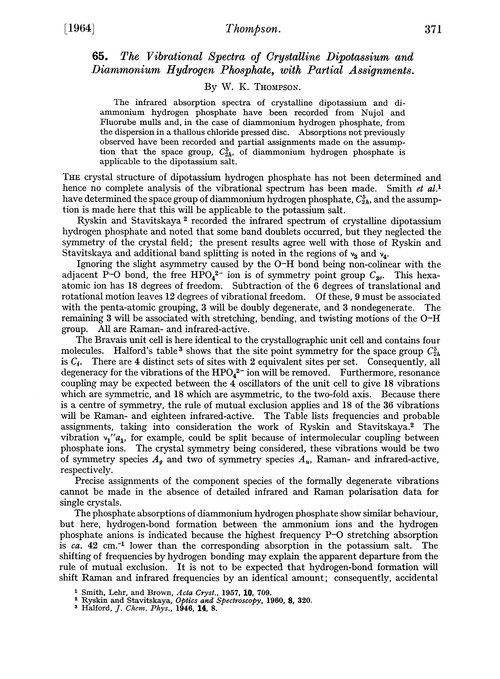 65. The vibrational spectra of crystalline dipotassium and diammonium hydrogen phosphate, with partial assignments