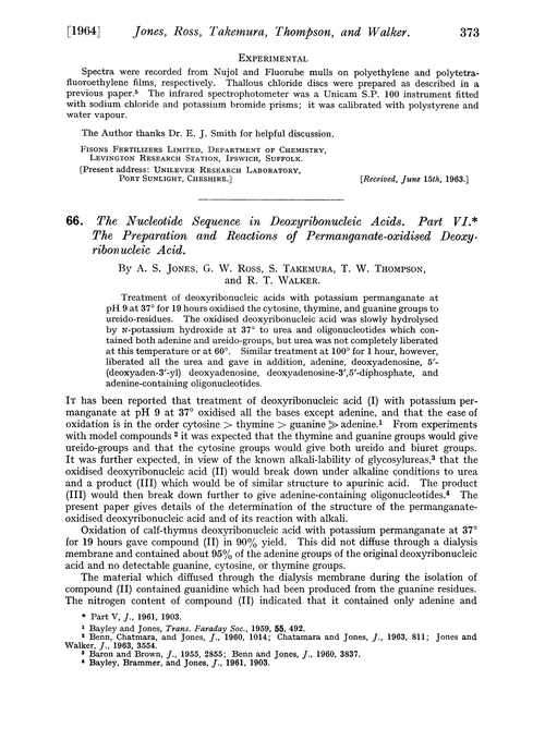 66. The nucleotide sequence in deoxyribonucleic acids. Part VI. The preparation and reactions of permanganate-oxidised deoxyribonucleic acid