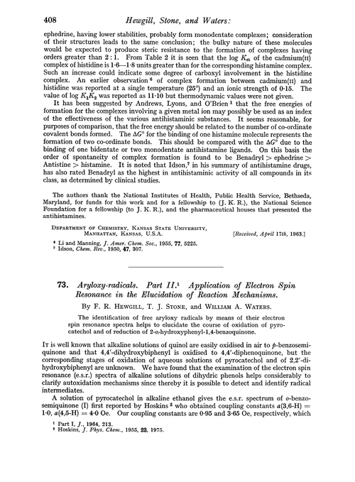 73. Aryloxy-radicals. Part II. Application of electron spin resonance in the elucidation of reaction mechanisms